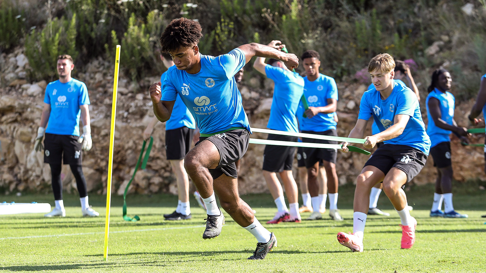 James Dornelly and Harley Mills during training