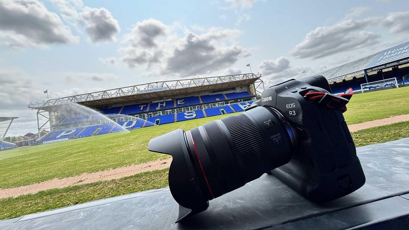 A photographer's camera pitchside at the Weston Homes Stadium