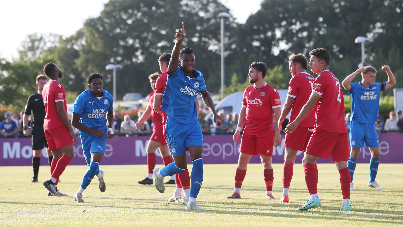Bradley Ihionvien celebrates after scoring against Stamford AFC