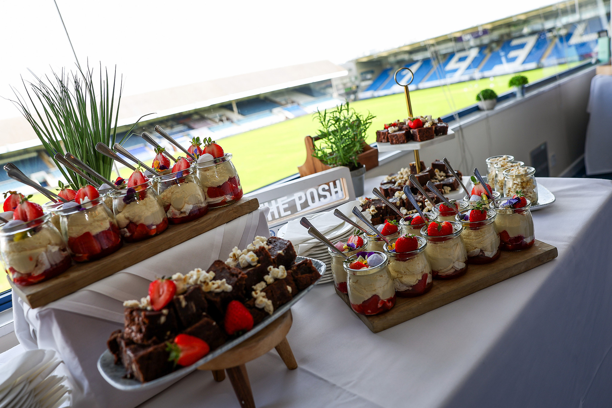 Food on a table at a football match