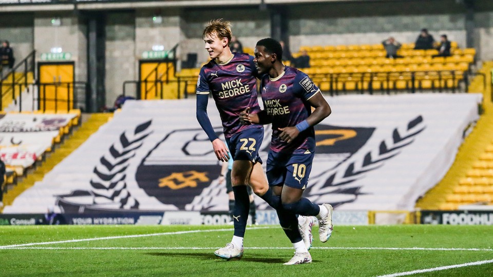 Ephron Mason-Clark celebrates scoring the winner at Port Vale
