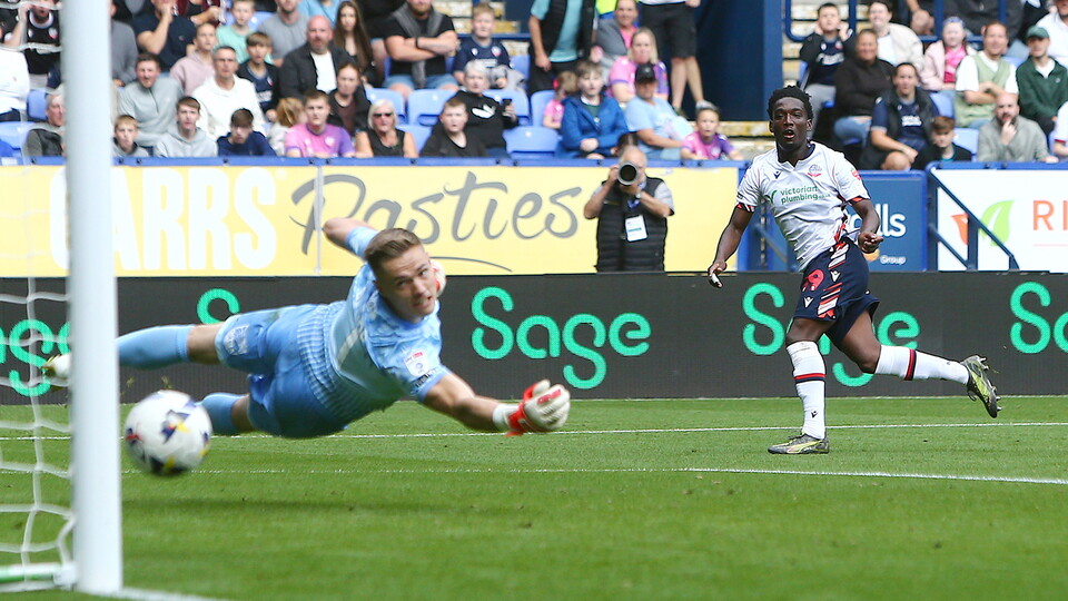 Amario Cozier-Duberry scoring for Bolton Wanderers