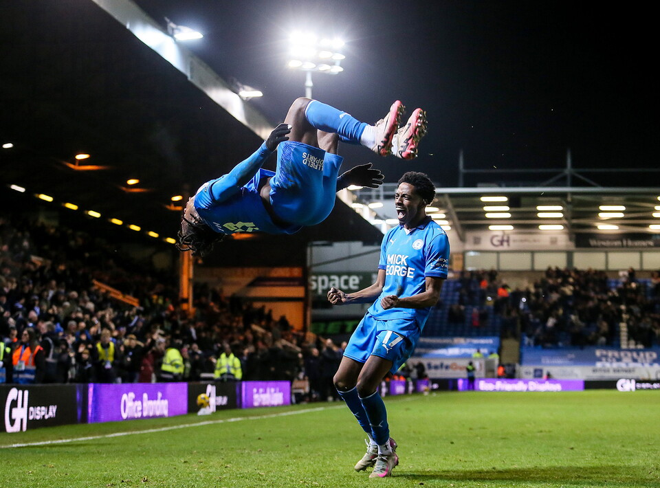 Declan Frith celebrates scoring the winning goal against Leyton Orient