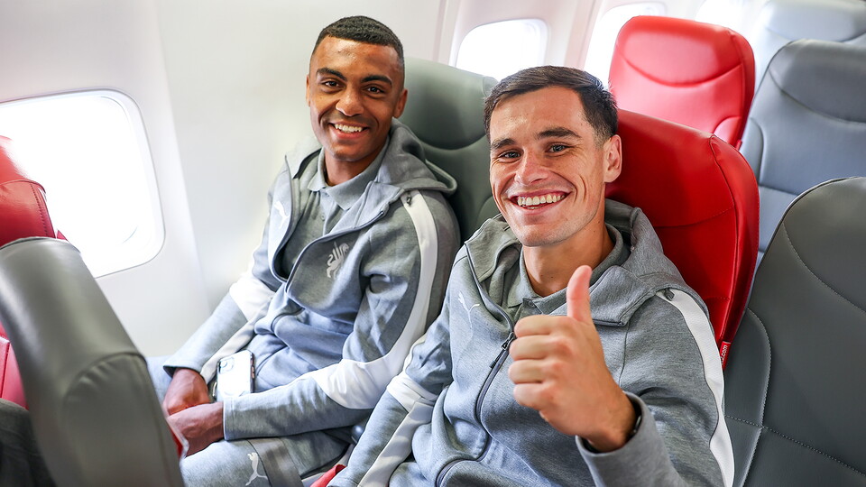 Evan Weir and David Okagbue on the flight