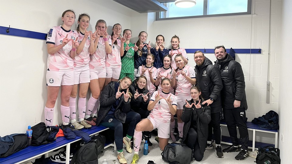 The Posh Women U23s celebrate reaching the Cup Final