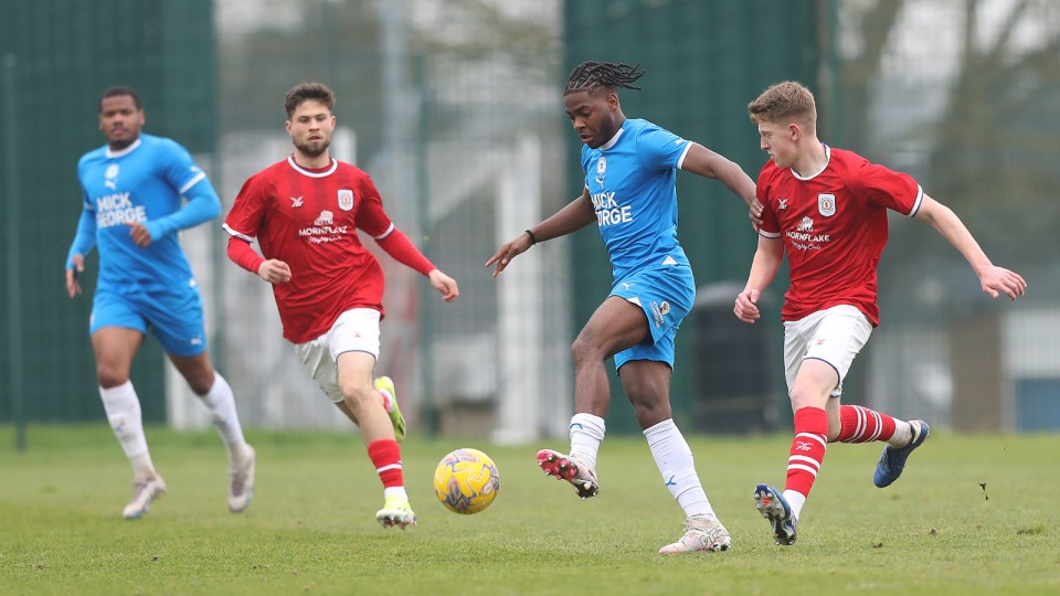 Action between Posh Under 21s and Crewe Alexandra Under 21s