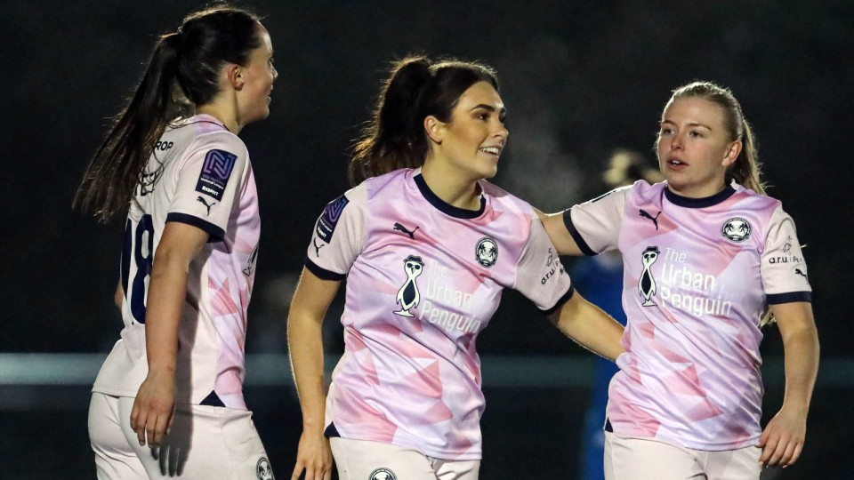 The Posh Women celebrate scoring a goal