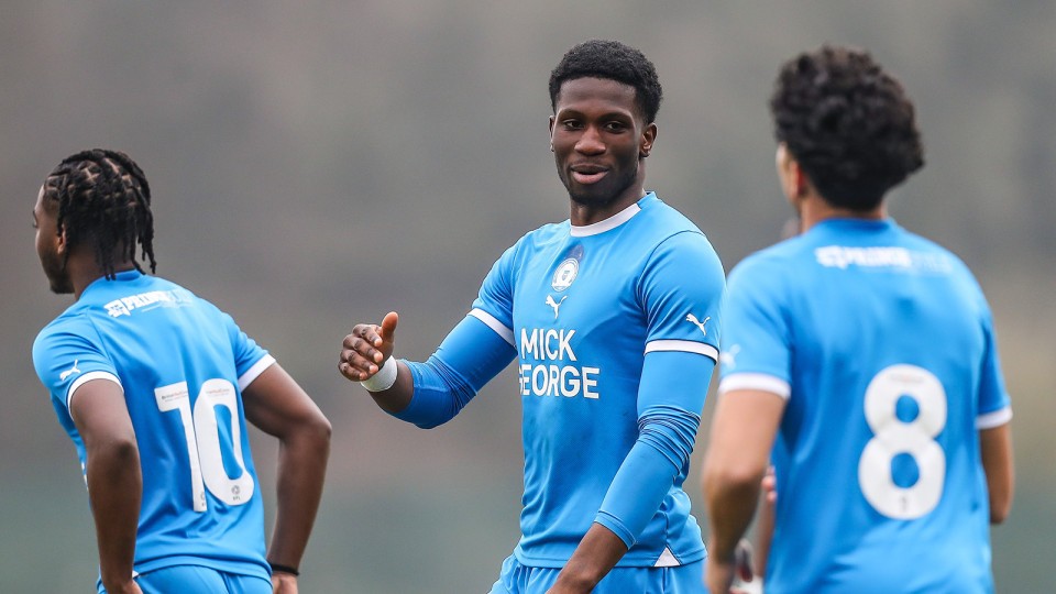 Pemi Aderoju celebrates scoring for the U21s