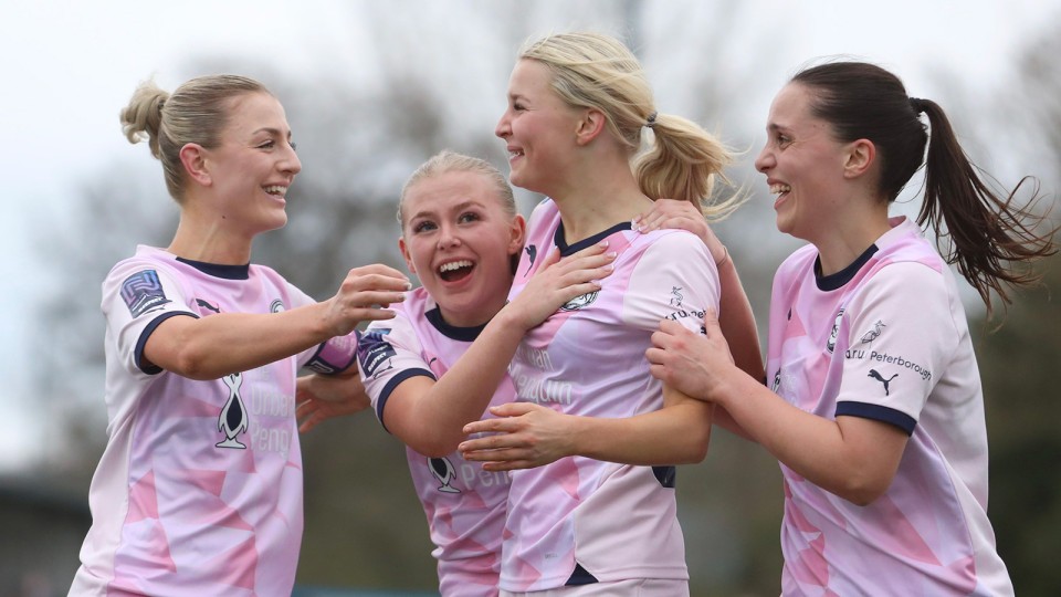 Posh Women celebrate their late winner at Solihull Moors