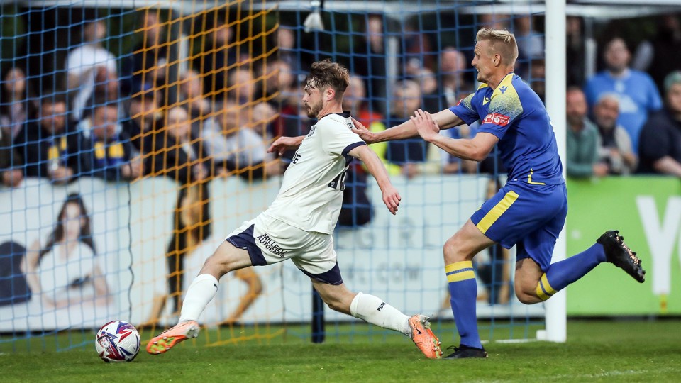 Cian Hayes scoring against Spalding United