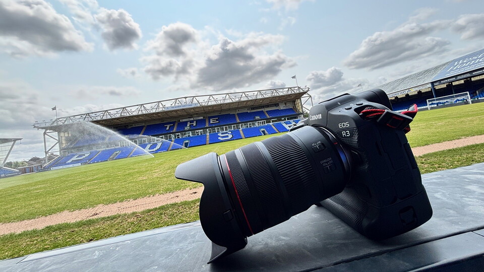 A photographer's camera pitchside at the Weston Homes Stadium