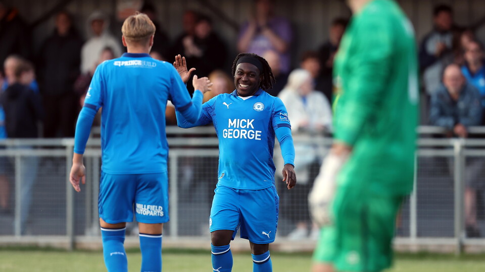 Posh players celebrate scoring against Peterborough Sports