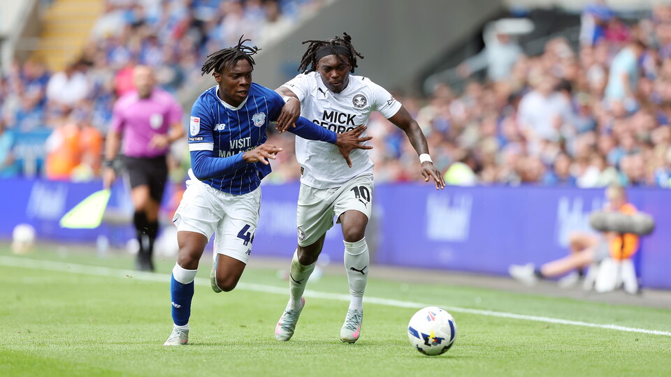 Abraham Odoh in action against Cardiff City