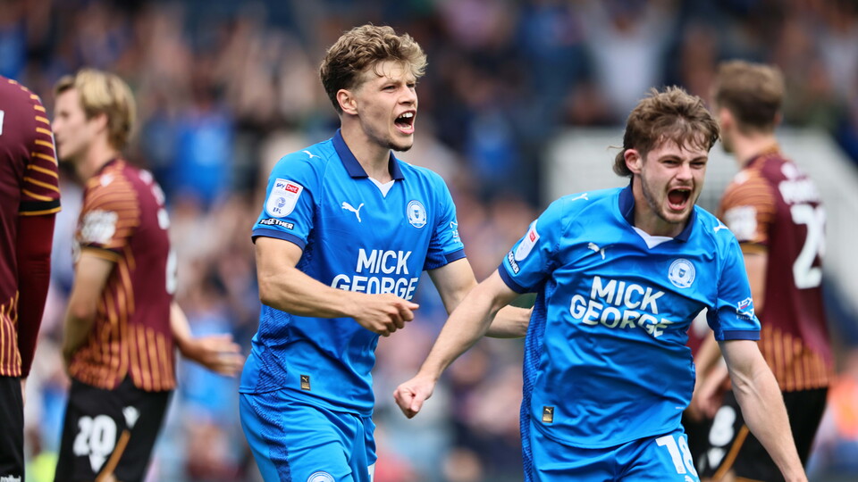 Cian Hayes celebrates scoring the equalising goal against Bradford City