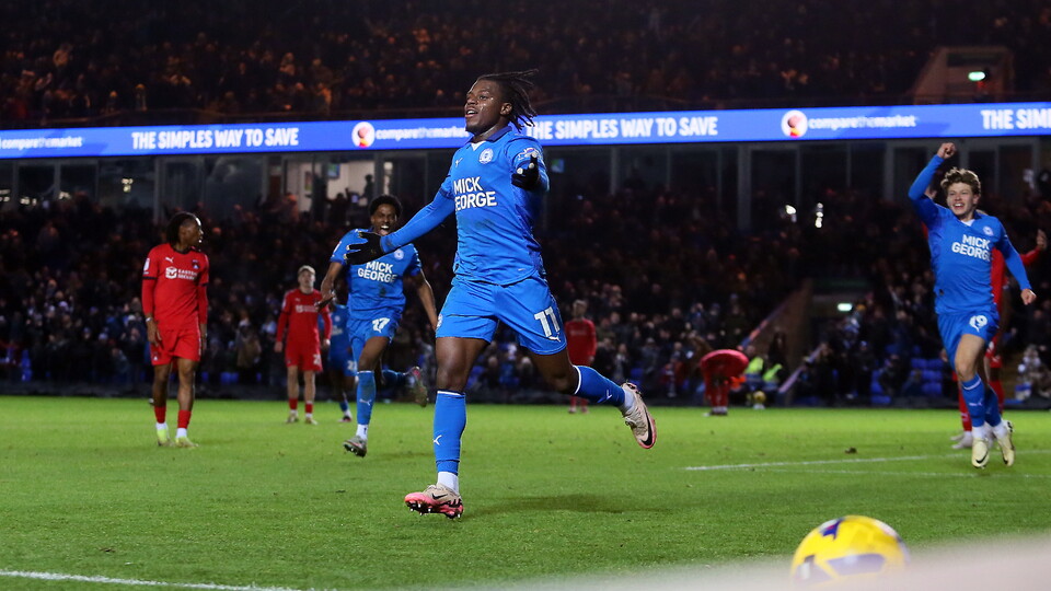 Declan Frith celebrates scoring the winning goal against Leyton Orient