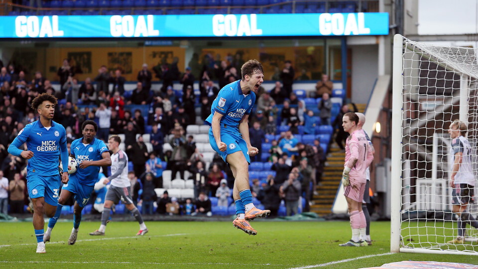 Harry Leonard celebrates scoring against Exeter City