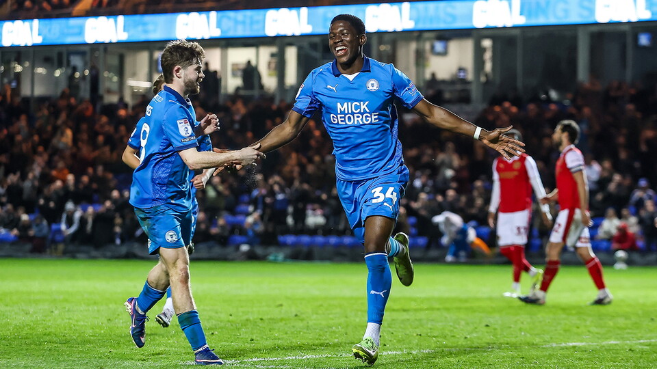 David Kamara celebrates scoring against Rotherham United