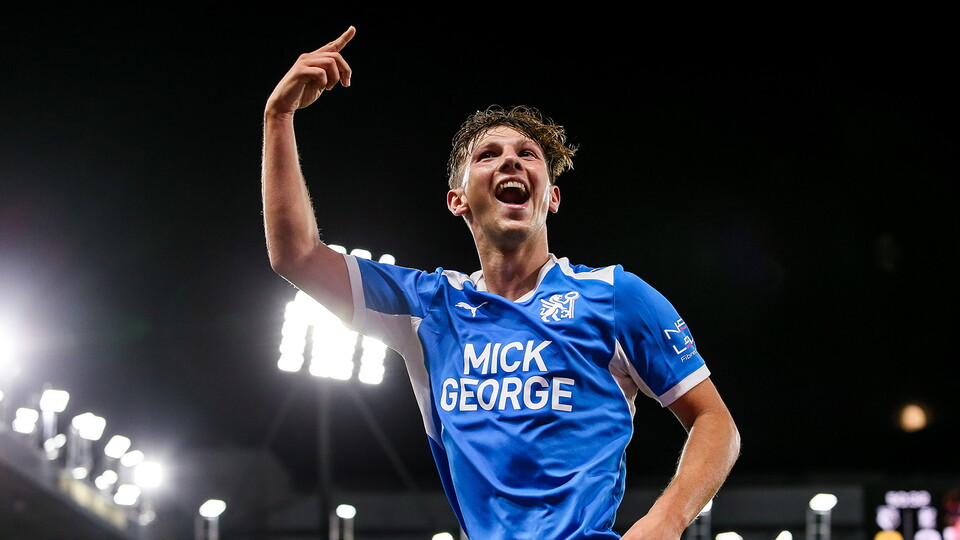 Harry Leonard celebrates scoring against Watford