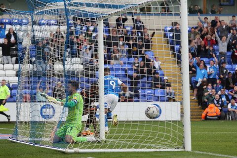 Jonson Clarke-Harris gives The Posh the lead against Blackpool
